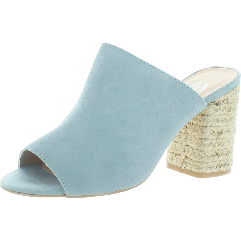 Sbicca Helena Women's Leather Peep Toe Slide Heeled Sandals Blue Size 7